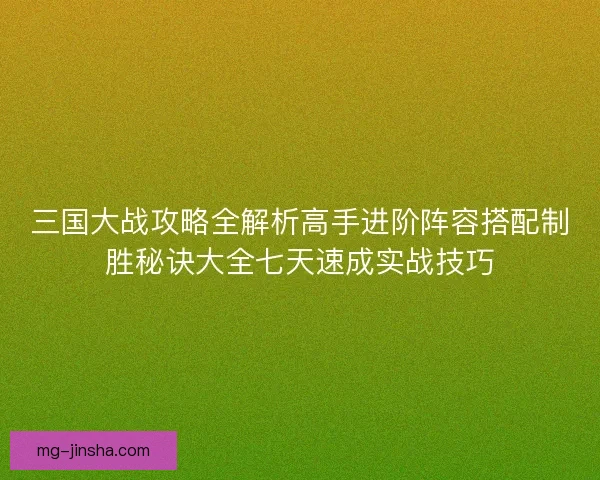 三国大战攻略全解析高手进阶阵容搭配制胜秘诀大全七天速成实战技巧