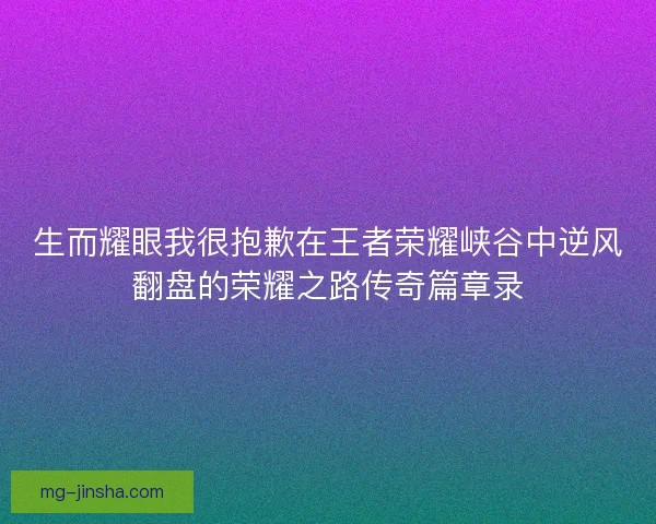 生而耀眼我很抱歉在王者荣耀峡谷中逆风翻盘的荣耀之路传奇篇章录