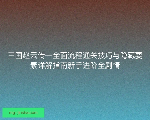 三国赵云传一全面流程通关技巧与隐藏要素详解指南新手进阶全剧情